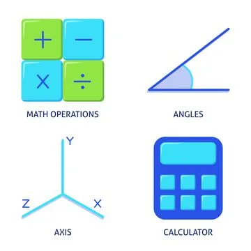 Mathematics science icons set in flat style Stock Illustration