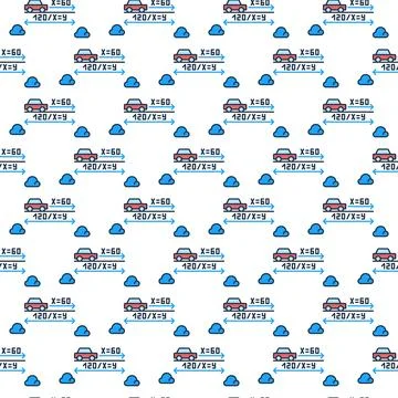 Mathematics Task with Car vector colored seamless pattern Illustrazione stock