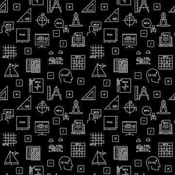Mathematics thin line dark seamless pattern - Math Education vector backgroun イラスト素材
