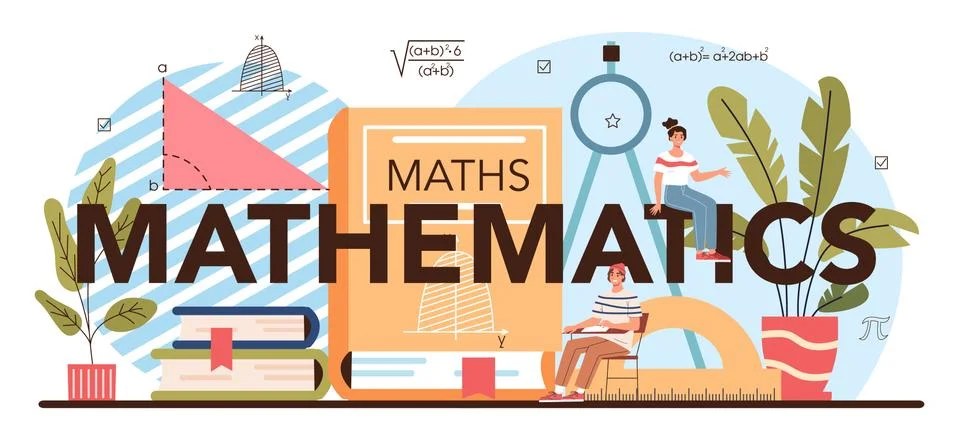 Mathematics typographic header. Students studying math at school Stock Illustration