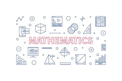 Mathematics vector outline horizontal banner. Math Science linear illustratio イラスト素材