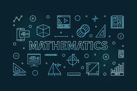 Mathematics vector thin line horizontal blue modern banner - Math Science o.. 스톡 일러스트