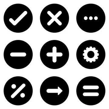 Mathematics wrong correct divide on black circle icon set Stock Illustration