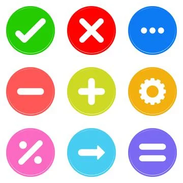 Mathematics wrong correct divide sign circle icon set colors Stock Illustration