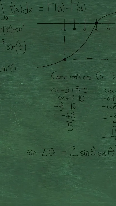 Mathmatical calculations in black on a green chalkboard background 4k Stock Footage 342225269