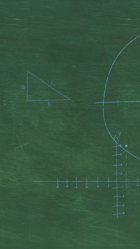 Mathmatical equations written in chalk rising from green chalkboard background Stock Footage 342225276