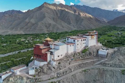 Matho Monastery, Buddhist monasteries, view from drone, Ladakh, Small Tibet Foto stock
