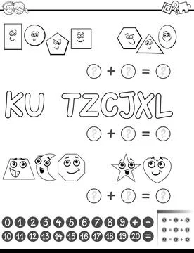 Maths activity for coloring Black and White Cartoon Illustration of Educat... Stock Photos