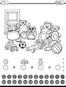 Maths activity for coloring Black and White Cartoon Illustration of Educat... Stock Photos
