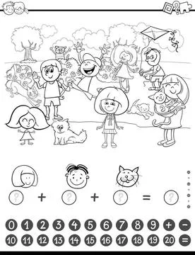 Maths activity coloring book Black and White Cartoon Illustration of Educa... Stock Photos