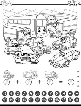Maths activity coloring page Black and White Cartoon Illustration of Educa... Stock Photos