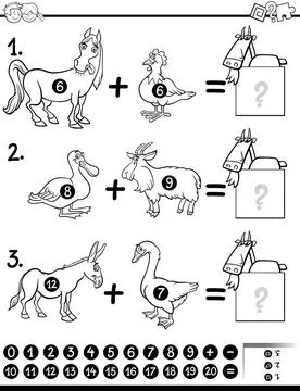 Maths activity coloring page Black and White Cartoon Illustration of Educa... Stock Photos