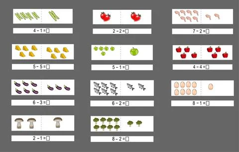 Maths activity sheet, subtraction to 10, further education Stock Illustration