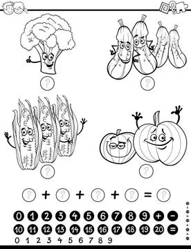 Maths activity worksheet for coloring Black and White Cartoon Illustration... Stock Photos