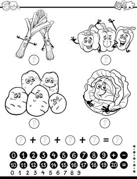Maths activity worksheet coloring page Black and White Cartoon Illustratio... Stock Photos