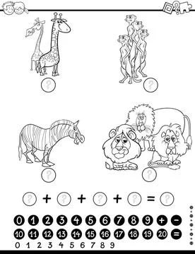 Maths activity worksheet coloring page Black and White Cartoon Illustratio... Stock Photos