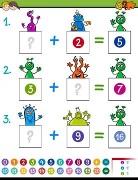 Maths addition educational game with aliens Cartoon Illustration of Educat... Stock Photos