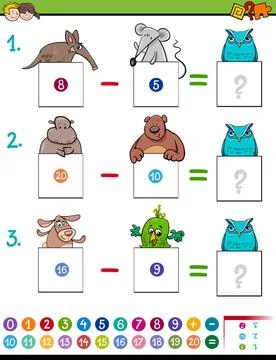 Maths addition educational game with animals Cartoon Illustration of Educa... 스톡 사진