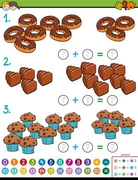 Maths addition educational game with candies Cartoon Illustration of Educa... Stock Photos