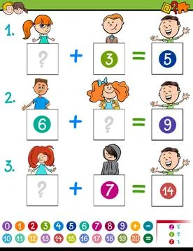 Maths addition educational game with children Cartoon Illustration of Educ... Stock Photos