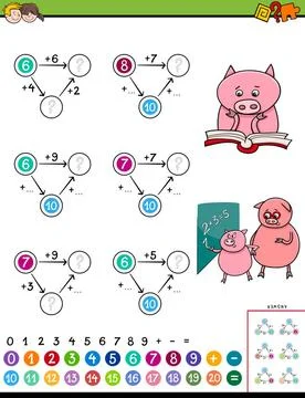 Maths addition educational game for children Cartoon Illustration of Educa... Stock Photos
