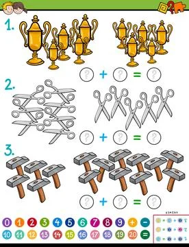 Maths addition educational game with objects Cartoon Illustration of Educa... Stock Photos