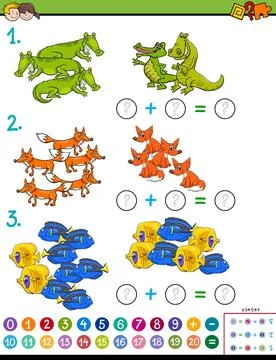 Maths addition educational game workbook Cartoon Illustration of Education... Stock Photos