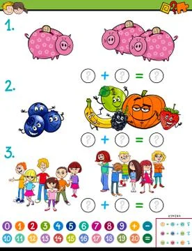 Maths addition educational game worksheet Stock Illustration