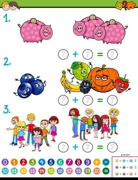 Maths addition educational game worksheet Cartoon Illustration of Educatio... Stock Photos