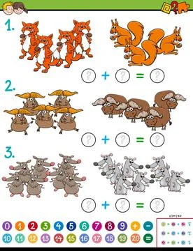 Maths addition educational task with animals Cartoon Illustration of Educa... Stock Photos