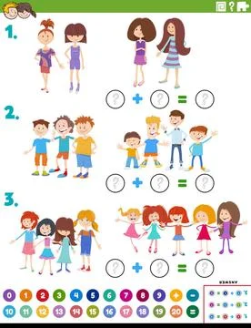 Maths addition educational task with children Cartoon Illustration of Educ... Stock Photos