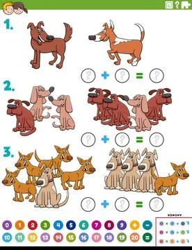 Maths addition educational task with dog characters Cartoon Illustration o... Stock Photos