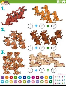 Maths addition educational task with dogs Stock Illustration