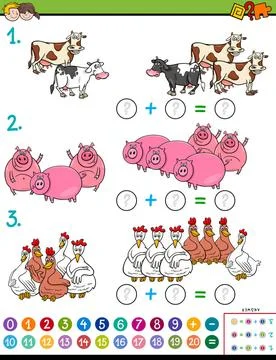Maths addition educational task workbook Cartoon Illustration of Education... Stock Photos