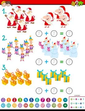 Maths addition task with Christmas characters Stock Illustration
