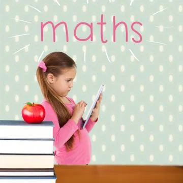 Maths against red apple on pile of books Stock Illustration