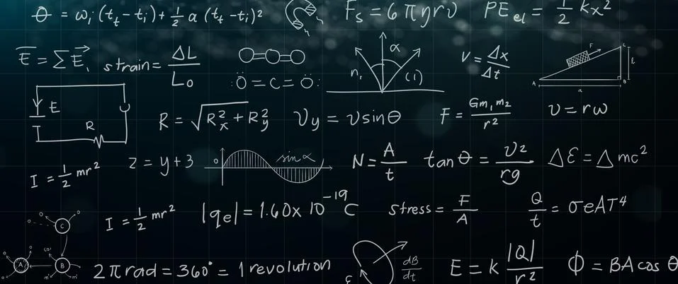 Maths and Science formula on black board. 3D illustration. Stock Illustration