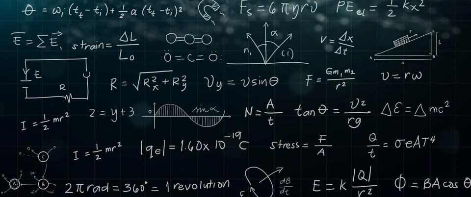 Maths and Science formula on black board. 3D illustration. Stock Illustration