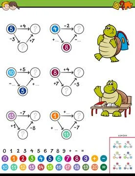 Maths calculation educational game for children Cartoon Illustration of Ed... Stock Photos