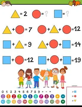 Maths calculation educational game for children Cartoon Illustration of Ed... Stock Photos