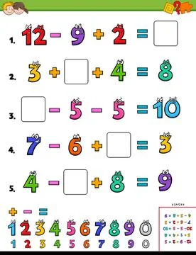 Maths calculation educational game for kids Cartoon Illustration of Educat... Stock Photos