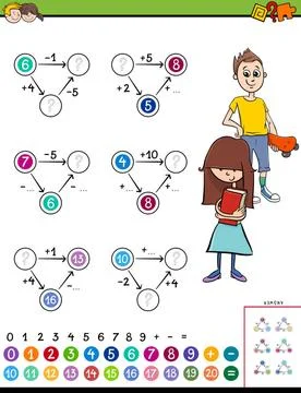 Maths calculation educational game for kids Cartoon Illustration of Educat... Stock Photos