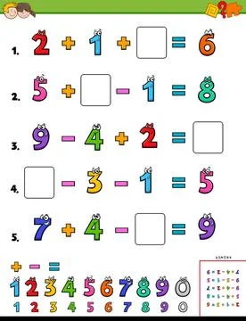 Maths calculation educational game for kids Cartoon Illustration of Educat... Stock Photos