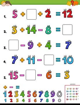 Maths calculation educational page for children Cartoon Illustration of Ed... Stock Photos
