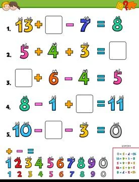 Maths calculation educational puzzle for kids Cartoon Illustration of Educ... Stock Photos