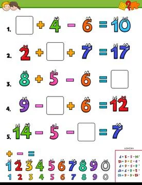 Maths calculation educational task for children Cartoon Illustration of Ed... Stock Photos