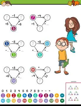 Maths calculation educational task for kids Cartoon Illustration of Educat... Stock Photos
