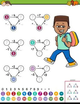 Maths calculation educational worksheet for kids Cartoon Illustration of E... Stock Photos