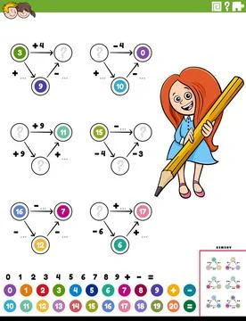 Maths calculation educational worksheet page Cartoon Illustration of Educa... Stock Photos