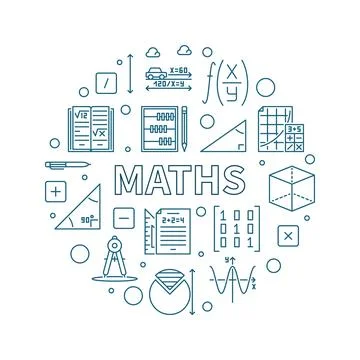 Maths concept vector outline round banner. Math circle illustration 스톡 일러스트